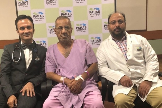 70 yr old Iraqi patient treated for cardiac disease and gangrene in both the feet treated concomitantly with–Specialized Endovascular technique performed by Dr Amit Bhushan Sharma at Paras Hospitals,  Gurgaon